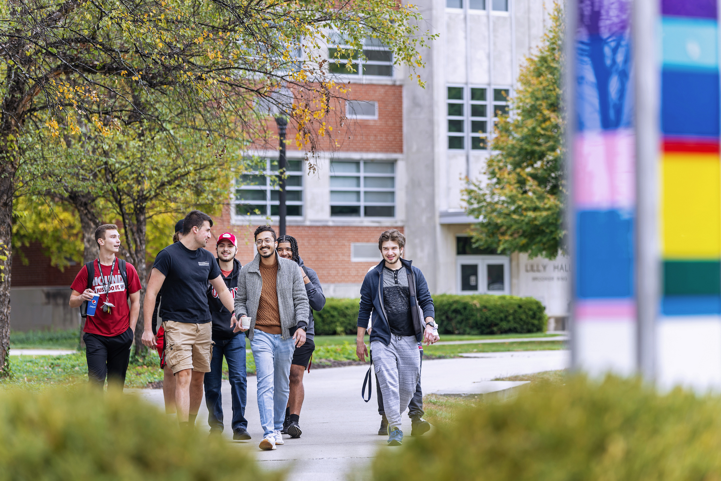 group of students touring campus